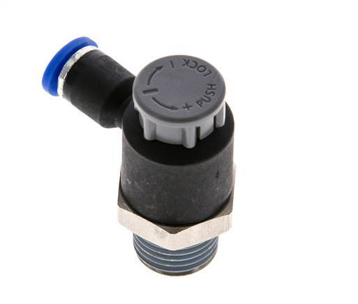 Válvula reguladora de caudal Codo de salida de contador 4 mm - R1/4'' Latón/PA 66 Tuerca de seguridad