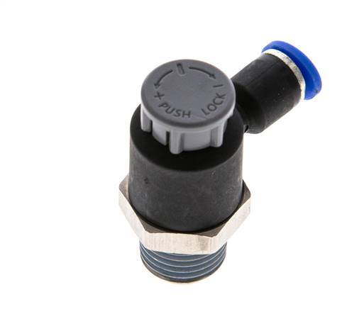 Válvula reguladora de caudal Codo de salida de contador 4 mm - R1/4'' Latón/PA 66 Tuerca de seguridad