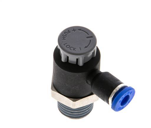 Válvula reguladora de caudal Codo de salida de contador 4 mm - R1/4'' Latón/PA 66 Tuerca de seguridad