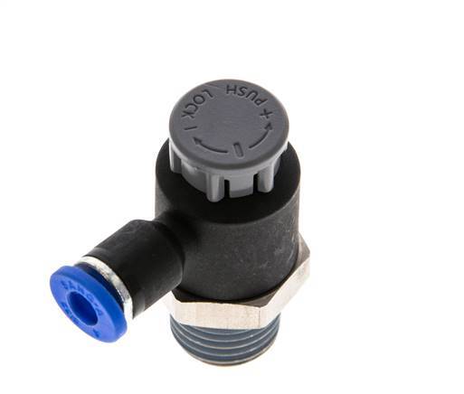Válvula reguladora de caudal Codo de salida de contador 4 mm - R1/4'' Latón/PA 66 Tuerca de seguridad