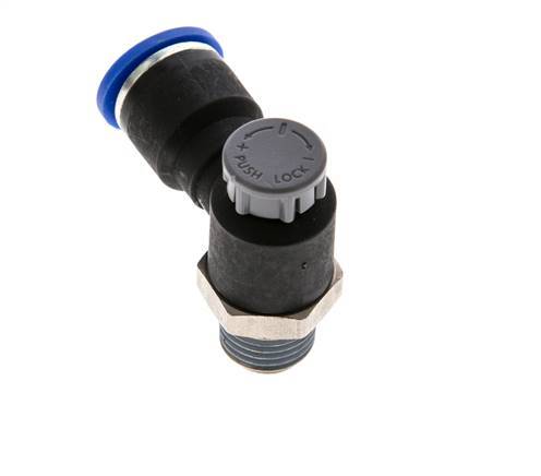 Válvula de control de flujo Codo de salida del medidor 10 mm - R1/4'' Latón/PA 66 Tuerca de seguridad