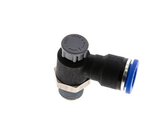 Válvula de control de flujo Codo de salida del medidor 10 mm - R1/4'' Latón/PA 66 Tuerca de seguridad