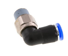 Codo de 8 mm y R1/4'' Junta giratoria con rosca macho Latón niquelado/PBT NBR Giratorio