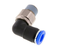 Codo de 8 mm y R1/4'' Junta giratoria con rosca macho Latón niquelado/PBT NBR Giratorio