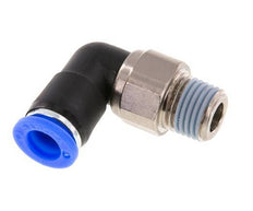 Codo de 8 mm y R1/4'' Junta giratoria con rosca macho Latón niquelado/PBT NBR Giratorio