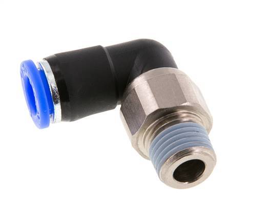 Codo de 8 mm y R1/4'' Junta giratoria con rosca macho Latón niquelado/PBT NBR Giratorio