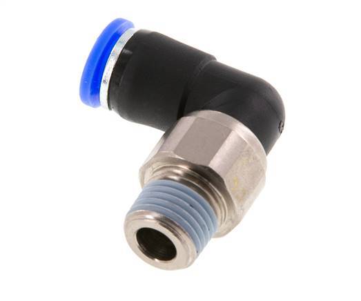 Codo de 8 mm y R1/4'' Junta giratoria con rosca macho Latón niquelado/PBT NBR Giratorio