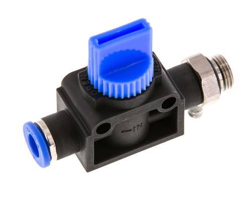 Válvula manual de cierre de 3/2 vías 6 mm - G1/8'' Plástico/Latón Ventilación del lado del tubo