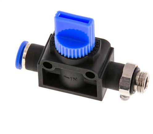 Válvula manual de cierre de 3/2 vías 6 mm - G1/8'' Plástico/Latón Ventilación del lado del tubo