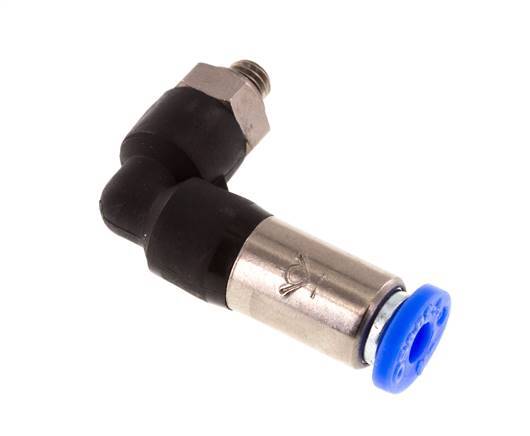 Racor rápido 4mm y M5 macho Codo autoblocante Latón/PBT 0-10bar (0-145psi)