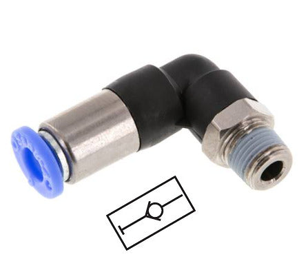 Racor de 6mm y R1/8'' Codo macho autoblocante Latón/PBT 0-10bar (0-145psi) [2 Piezas]