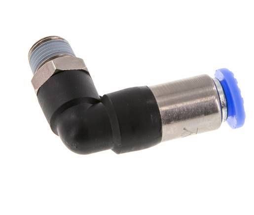 Racor de 6mm y R1/8'' Codo macho autoblocante Latón/PBT 0-10bar (0-145psi) [2 Piezas]