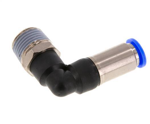 Racor rápido 10mm y R1/2'' Codo macho autoblocante Latón/PBT 0-10bar (0-145psi)