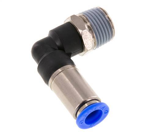 Racor rápido 10mm y R1/2'' Codo macho autoblocante Latón/PBT 0-10bar (0-145psi)
