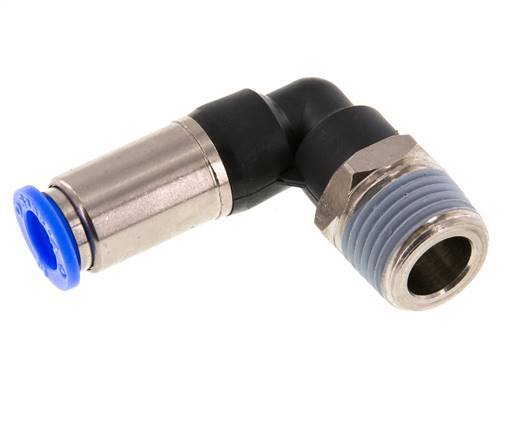 Racor rápido 10mm y R1/2'' Codo macho autoblocante Latón/PBT 0-10bar (0-145psi)