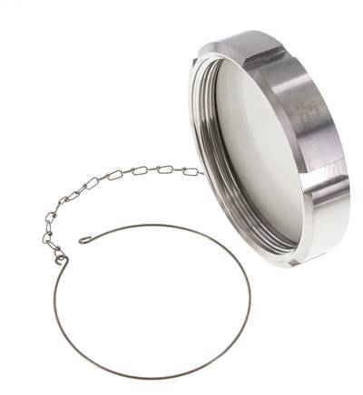Tuerca de sombrerete Rd130 X 1/4'' DN 100 Acero inoxidable 1.4404 NBR DIN 11851 FDA 21 con cadena