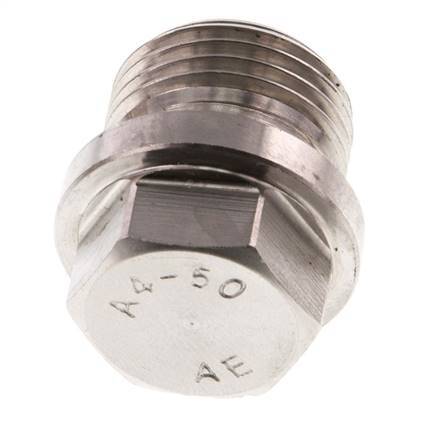 Tapón G1/2'' Acero inoxidable con collar y hexágono exterior 40bar (562,0psi)