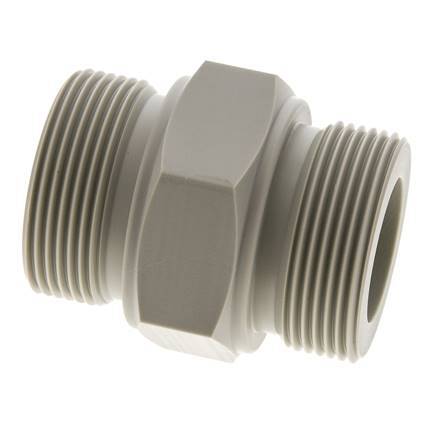 Espiga doble G1 1/2'' Polipropileno (pp) 10bar (140.5psi) FDA 55mm Hex.