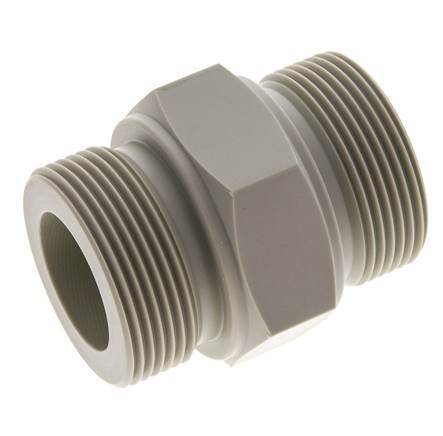Espiga doble G1 1/2'' Polipropileno (pp) 10bar (140.5psi) FDA 55mm Hex.