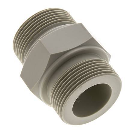 Espiga doble G1 1/2'' Polipropileno (pp) 10bar (140.5psi) FDA 55mm Hex.