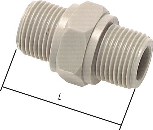 Double Nipple G1/8'' Polypropylene (pp) 10bar (140.5psi) FDA 14mm Hex [2 Pieces]