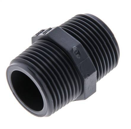 Double Nipple G3/4'' Polypropylene (pp) 10bar (140.5psi) FDA 30mm Hex [2 Pieces]