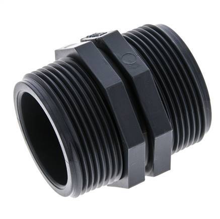 Espiga doble G1 1/2'' Polipropileno (pp) 10bar (140.5psi) FDA 54mm Hex.