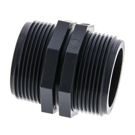 Espiga doble G1 1/2'' Polipropileno (pp) 10bar (140.5psi) FDA 54mm Hex.