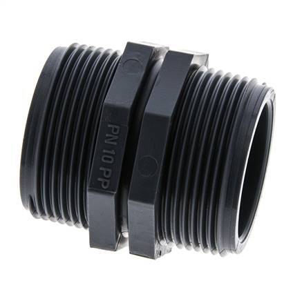 Espiga doble G1 1/2'' Polipropileno (pp) 10bar (140.5psi) FDA 54mm Hex.