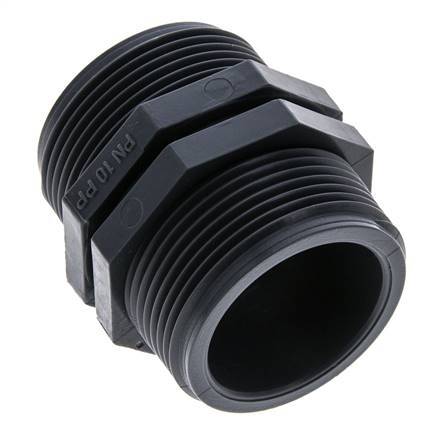 Espiga doble G1 1/2'' Polipropileno (pp) 10bar (140.5psi) FDA 54mm Hex.