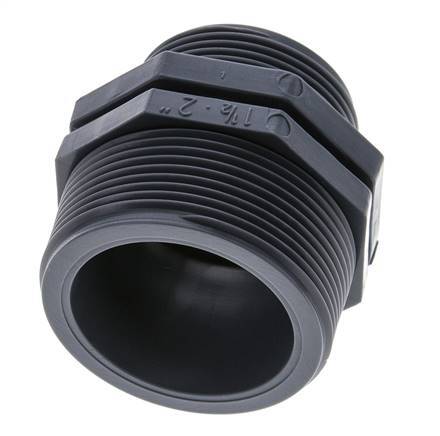 Reducing Double Nipple G1 1/2'' x G2'' Polypropylene (pp) 10bar (140.5psi) FDA 63mm Hex