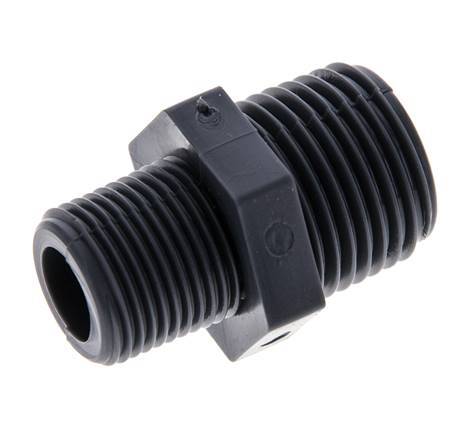 Reducing Double Nipple G3/8'' x G1/2'' Polypropylene (pp) 10bar (140.5psi) FDA 24mm Hex [2 Pieces]