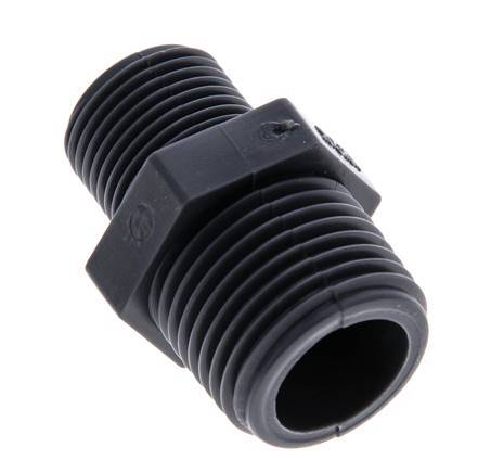 Reducing Double Nipple G3/8'' x G1/2'' Polypropylene (pp) 10bar (140.5psi) FDA 24mm Hex [2 Pieces]