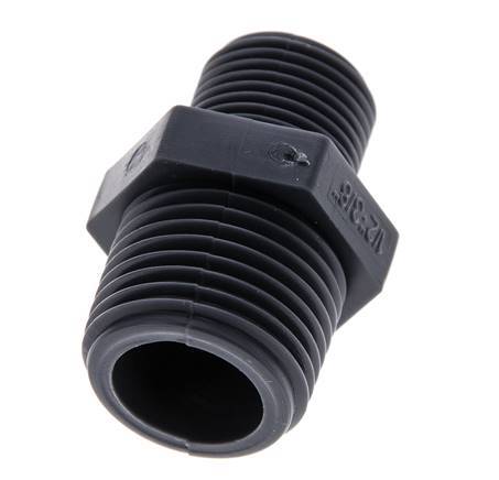 Reducing Double Nipple G3/8'' x G1/2'' Polypropylene (pp) 10bar (140.5psi) FDA 24mm Hex [2 Pieces]