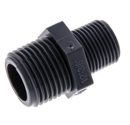 Reducing Double Nipple G3/8'' x G1/2'' Polypropylene (pp) 10bar (140.5psi) FDA 24mm Hex [2 Pieces]
