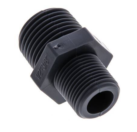 Reducing Double Nipple G3/8'' x G1/2'' Polypropylene (pp) 10bar (140.5psi) FDA 24mm Hex [2 Pieces]