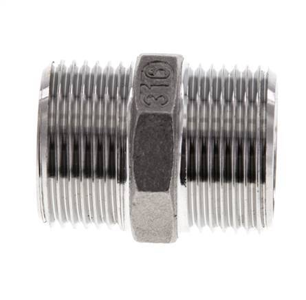 Espiga doble G3/4'' Acero inoxidable Junta plana 16bar (224.8psi) 29mm Hex.