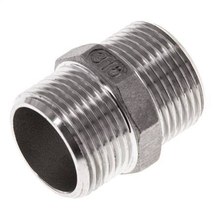 Espiga doble G3/4'' Acero inoxidable Junta plana 16bar (224.8psi) 29mm Hex.