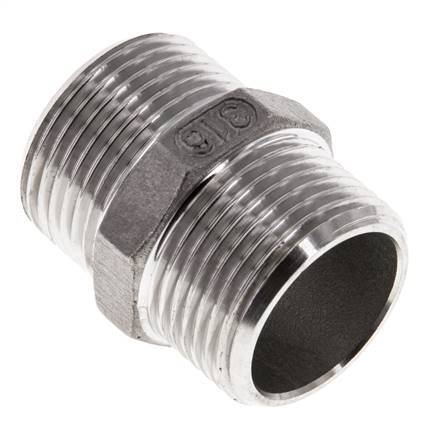 Espiga doble G3/4'' Acero inoxidable Junta plana 16bar (224.8psi) 29mm Hex.