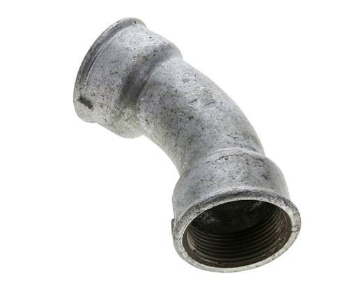 Racor acodado 45deg Rp1 1/2'' Hembra Hierro fundido 25bar (351.25psi)