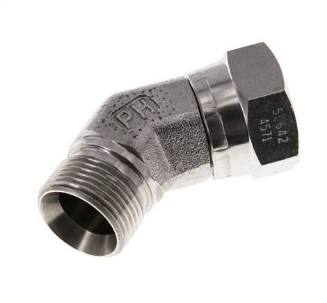 Racor Acodado 45deg G3/4'' Hembra x Macho Acero Inoxidable Alta Presión 60° Cono 175bar (2458.75psi) Hidráulico