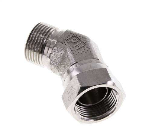 Racor Acodado 45deg G3/4'' Hembra x Macho Acero Inoxidable Alta Presión 60° Cono 175bar (2458.75psi) Hidráulico