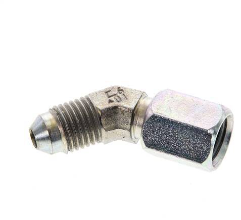 Racor acodado 45deg JIC UNF 7/16''-20 Macho x Hembra Acero 310bar (4355.5psi)