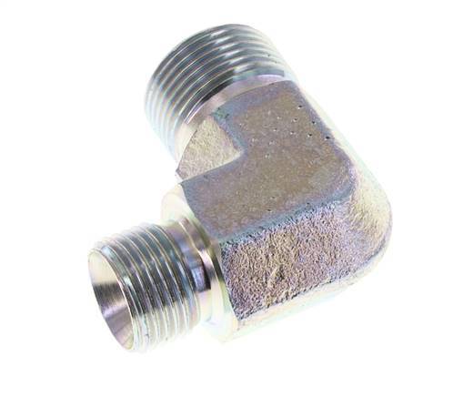 Racor reductor acodado 90deg G1/2'' x G3/4'' Acero alta presión 60° Cono 325bar (4566.25psi) Hidráulico