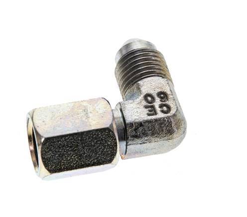 Racor acodado 90deg JIC UNF 7/16''-20 Macho x Hembra Acero 310bar (4355.5psi)