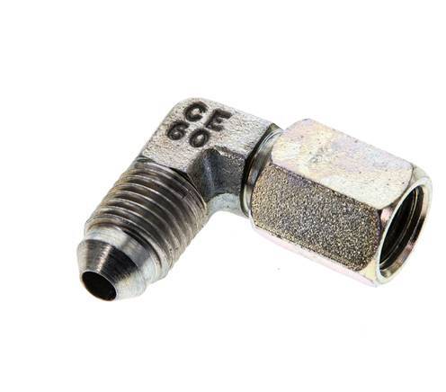 Racor acodado 90deg JIC UNF 7/16''-20 Macho x Hembra Acero 310bar (4355.5psi)
