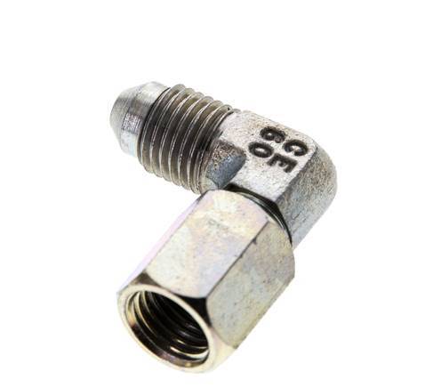 Racor acodado 90deg JIC UNF 7/16''-20 Macho x Hembra Acero 310bar (4355.5psi)