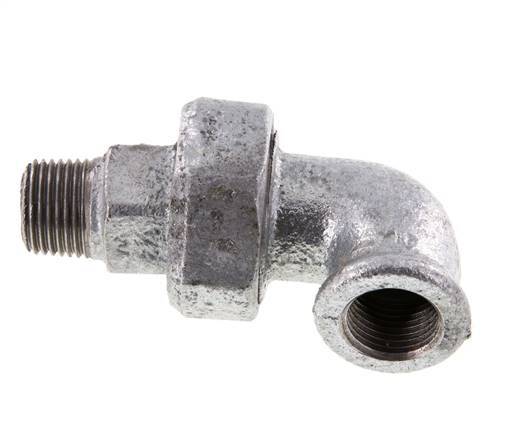Conector acodado 90deg 1/2'' Macho R x Hembra Rp Hierro fundido Sello cónico 25bar (351.25psi)