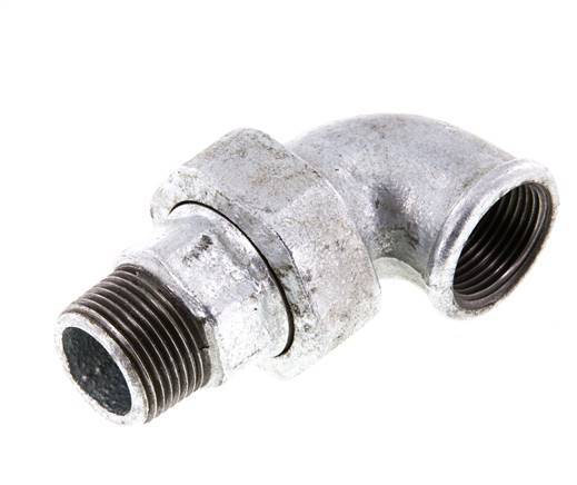 Conector acodado de 90 grados 1'' macho R x hembra Rp hierro fundido junta cónica 25bar (351.25psi)