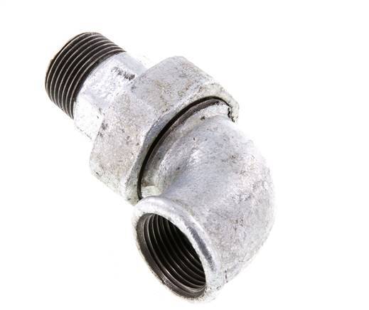 Conector acodado de 90 grados 1'' macho R x hembra Rp hierro fundido junta cónica 25bar (351.25psi)
